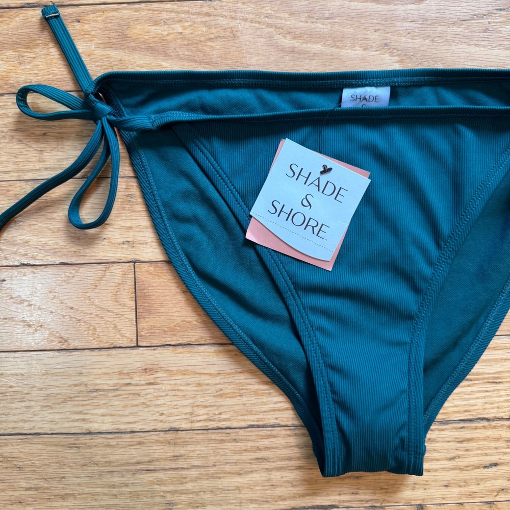 Shade & Shore Women Teal Green Ribbed Side Tie Bikini Bottom Medium NEW‎